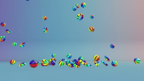 Colorful Summer Objects Falling — Stock Video