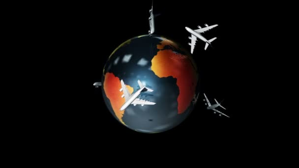 Aarde-en vliegverkeer, zwarte achtergrond, lus — Stockvideo
