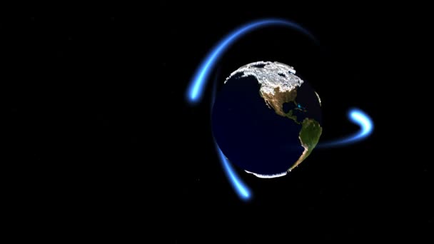 无缝循环旋转地球与周围的动画蓝色射线 — 图库视频影像