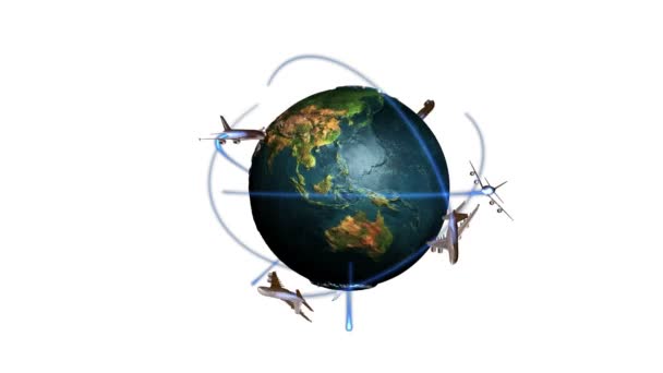 黒と地球の回転および航空機交通 — ストック動画