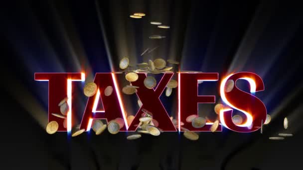 ユーロ硬貨の落下と光沢のある単語の税金によって当られる — ストック動画