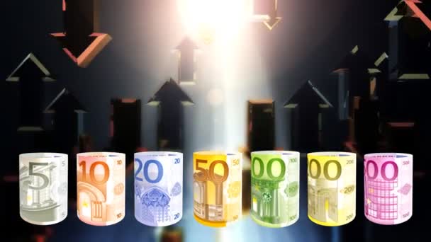 Euro valuta spinnen en vliegen, financiële concept, pijlen lus — Stockvideo