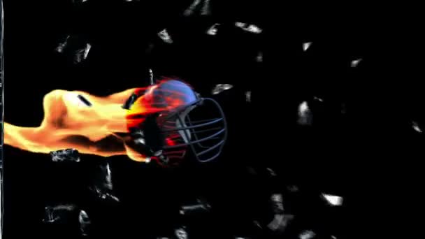 Football-Helmet on fire breaking glass with Alpha — Stock Video