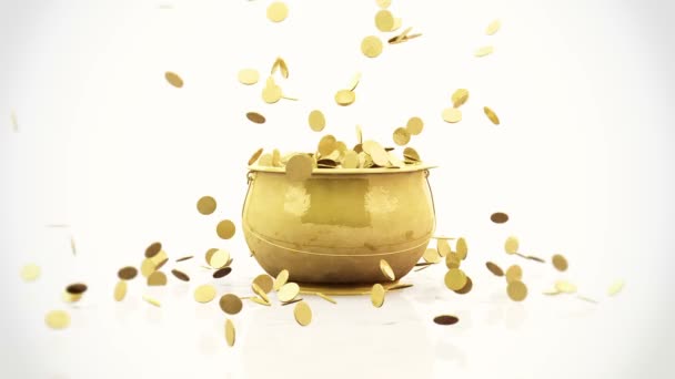 Pièces d'or tombant dans un pot d'or — Video