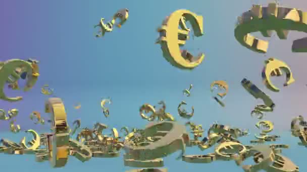 Sinal de euros ouro caindo, alfa — Vídeo de Stock