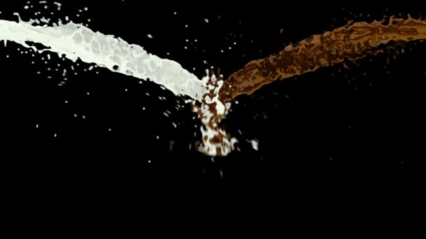 Молоко и шоколад всплеск на черный, альфа — стоковое видео
