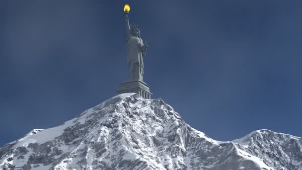 Mountain and Liberty Statue with torch — Stok Video