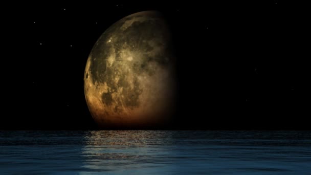 Fases do oceano e da lua com estrelas cintilantes — Vídeo de Stock