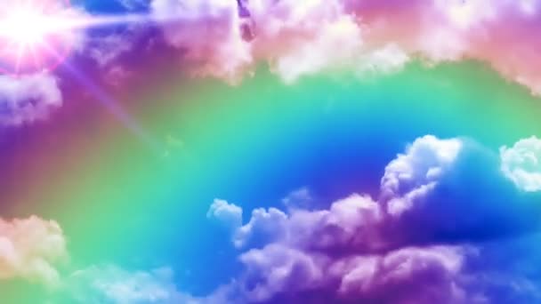 Rainbow on time lapse clouds with sun in the corner — Stock Video