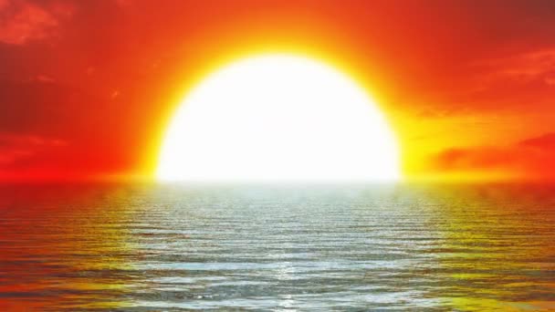 Rode zonsondergang en open zee — Stockvideo