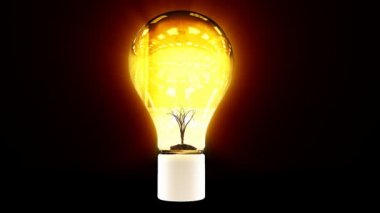 parlak ampul, yeşil enerji kavramı içinde büyüyen ağacı