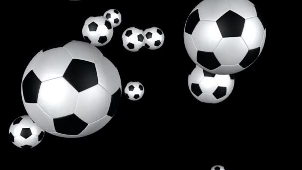 Soccer balls flying towards the screen with Alpha — Stock Video