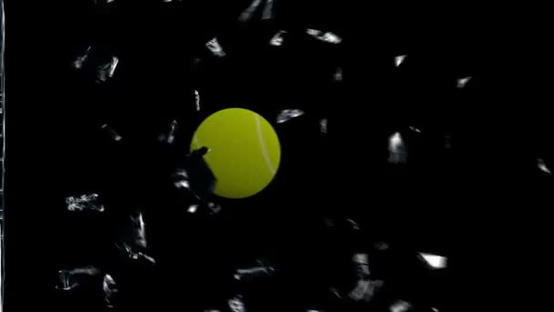 Vidro quebrando de bola de tênis com alfa — Vídeo de Stock