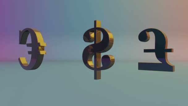 USDollar, euro och engelska pund roterande, loop, alpha — Stockvideo