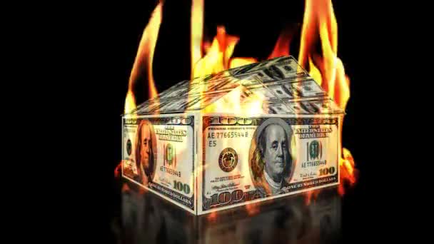 USD dům v plamenech, smyčka — Stock video
