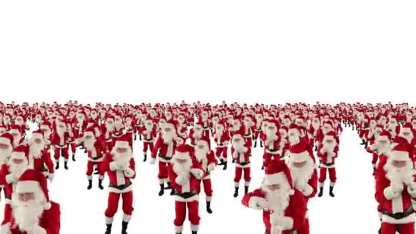 Santa claus multitud bailando, Navidad fiesta feliz Navidad forma, contra blanco — Vídeo de stock