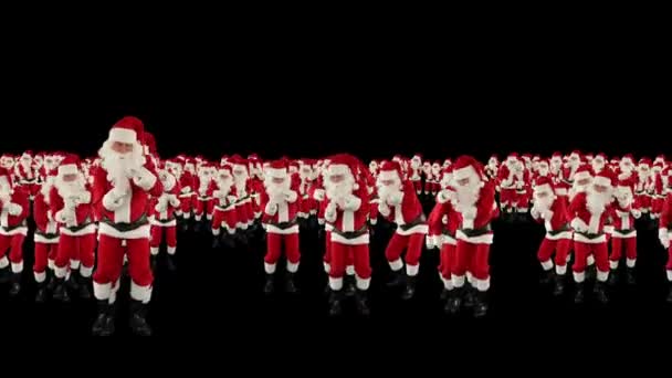 Multidão de Papai Noel dançando, Natal festa feliz Natal forma, contra preto — Vídeo de Stock