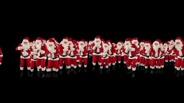 Santa Claus Crowd Dancing, Christmas Party Merry Christmas Shape, against black — Vídeos de Stock