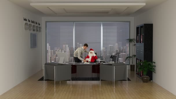 Santa claus en zakenman ondertekening van een contract — Stockvideo