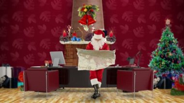 Noel Baba modern Noel ofisinde bir harita okuma