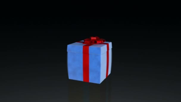 Gift box jiggling to release a virtual product, loop, against black, Alpha Matte — Stock Video