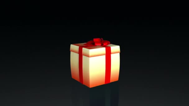 Black.mov üzerinde sanal bir ürün sunmak için hediye kutusu açılan kapak — Stok video