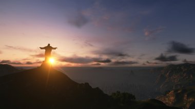 Christ the Redemeerat Sunset, Rio de Janeiro, Brazil, 3D render clipart
