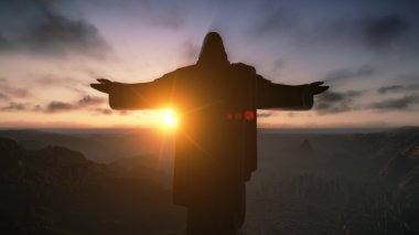 İsa redemeer sunrise, rio de janeiro, Brezilya, 3d rende