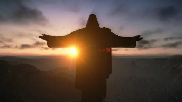 Christus de redemeer bij zonsopgang, rio de janeiro, Brazilië, 3D-rende — Stockfoto