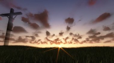 Jesus üzerinde çapraz, zeytin, çayır timelapse gece güne, tilt