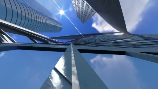 Edifícios corporativos e timelapse nuvens, vista arquitetônica — Vídeo de Stock