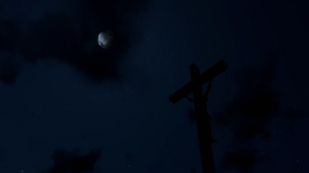 Jesús en la Cruz, timelapse nubes en la noche — Vídeos de Stock