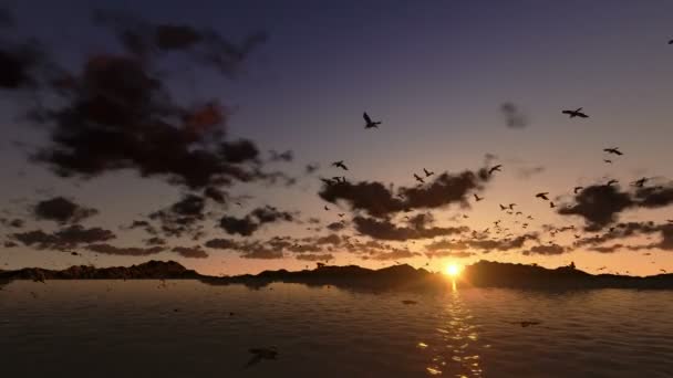 Patos volando, timelapse nubes con canto del mar y la montaña — Vídeos de Stock