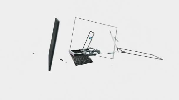 Laptop beyaz karşı içine mobil erime — Stok video