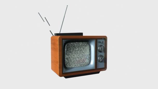 Vieux téléviseur se dissoudre dans un nouveau téléviseur contre une caméra statique, blanc — Video