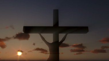 İsa'ya cross, günbatımında timelapse bulutlar, yakın