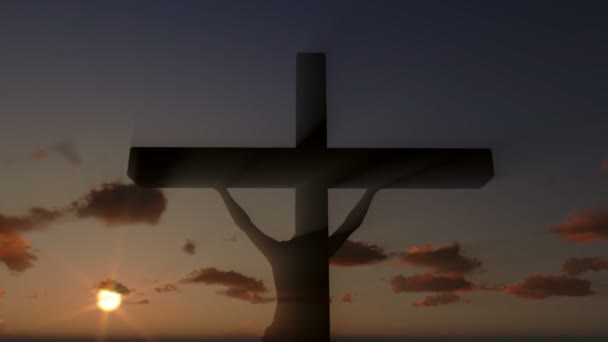 Jesús en la Cruz, cerrar, timelapse nubes al atardecer — Vídeos de Stock