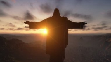 İsa redemeer gün batımında, rio de janeiro, kamera Pan