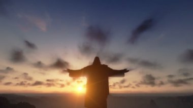 İsa redemeer gün batımında, rio de janeiro, kamera Pan