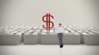 işadamı usd simgesiyle, Alfa mat bir labirentte yolunu bulmaya çalışan harita