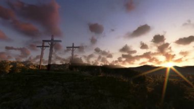 Jesus üzerinde çapraz, zeytin, çayır timelapse gündoğumu