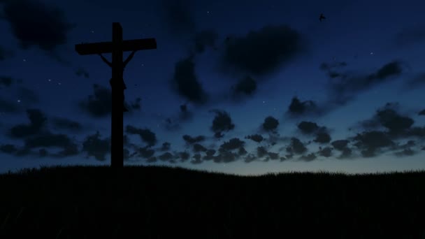 Jésus sur Croix, prés et timelapse nuages — Video