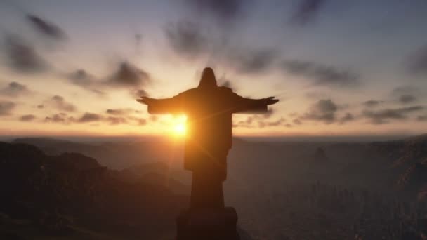 Cristo o redemeer ao nascer do sol, rio de janeiro — Vídeo de Stock