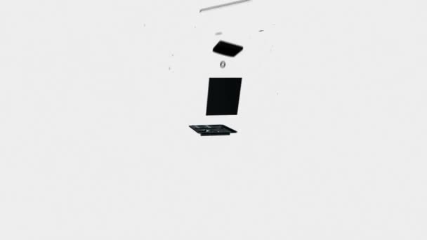 Dissolver móvel no laptop contra branco — Vídeo de Stock