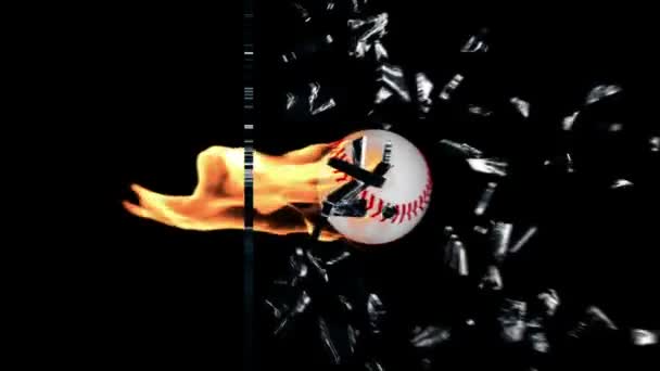 Baseball on fire breaking a glass — Stock Video