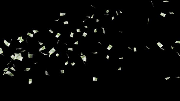 Billetes en euros vuelan partículas contra negro — Vídeos de Stock