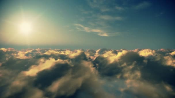 Vlucht boven timelapse wolken bij zonsondergang — Stockvideo