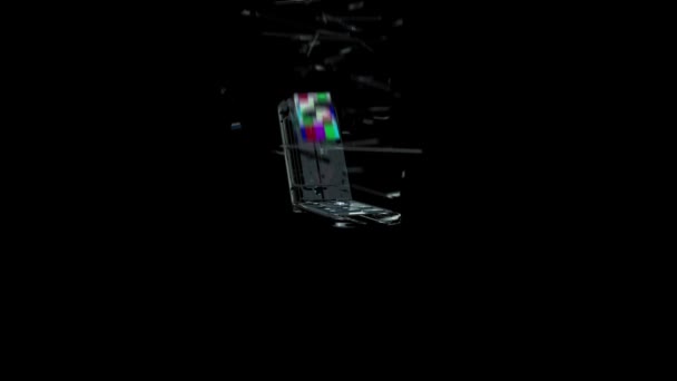 Móvil transforma intolaptop contra negro cámara estática, alfa única pantalla — Vídeo de stock