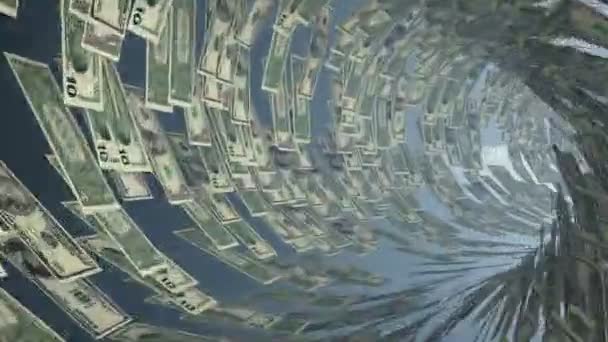 Nosotros dólar moneda túnel volar a través, de la floración — Vídeos de Stock