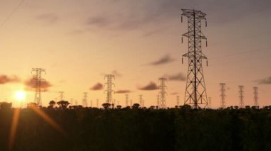 elektrik direkleri, timelapse gündoğumu, gece güne